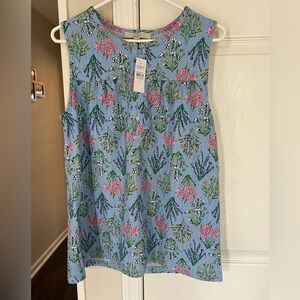 LOFT Light Blue Floral Sleeveless Top with Button Detail-Women Medium NWT